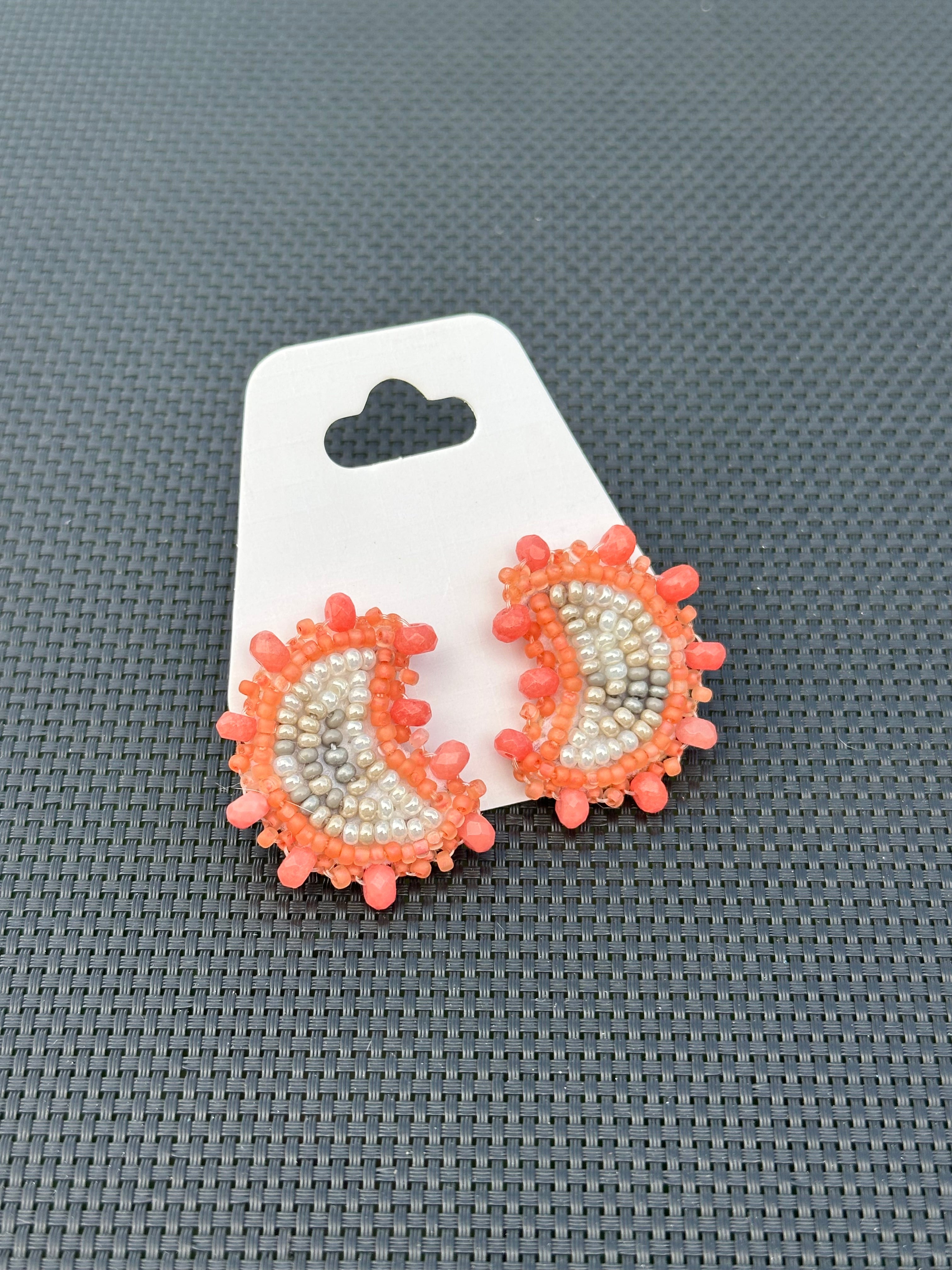 Moon Phase Earrings (coral/studs)