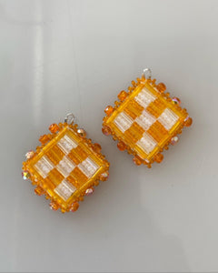 Checkered Earrings (Orange and White)